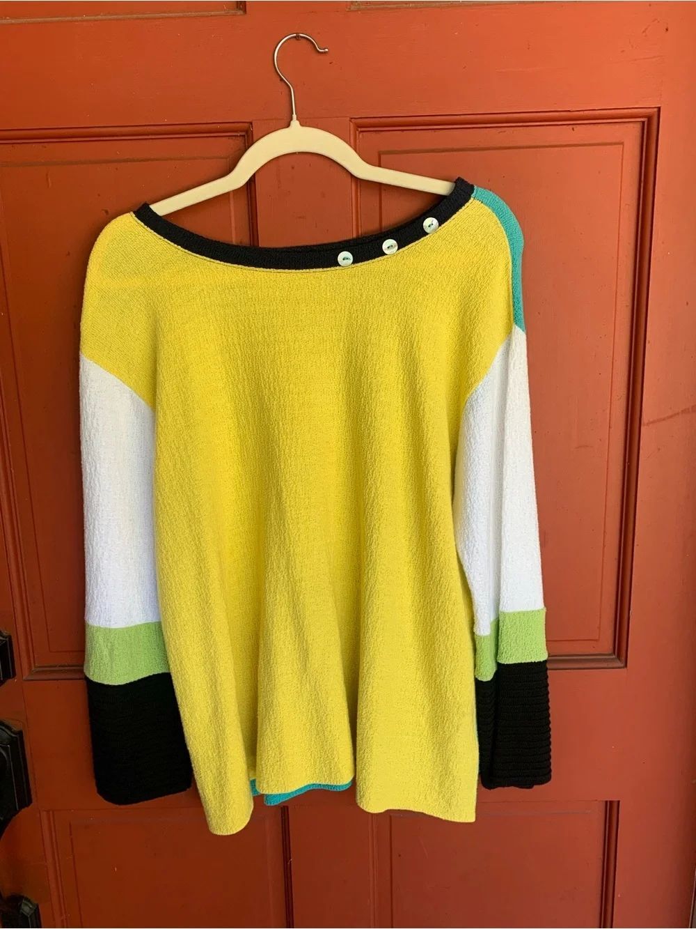 Margaret Winters Cotton Lagenlook Colorblock Boatneck Sweater